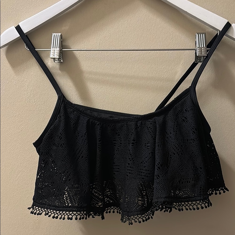 Black Ruffled Sleeveless Camisole Bikini Top